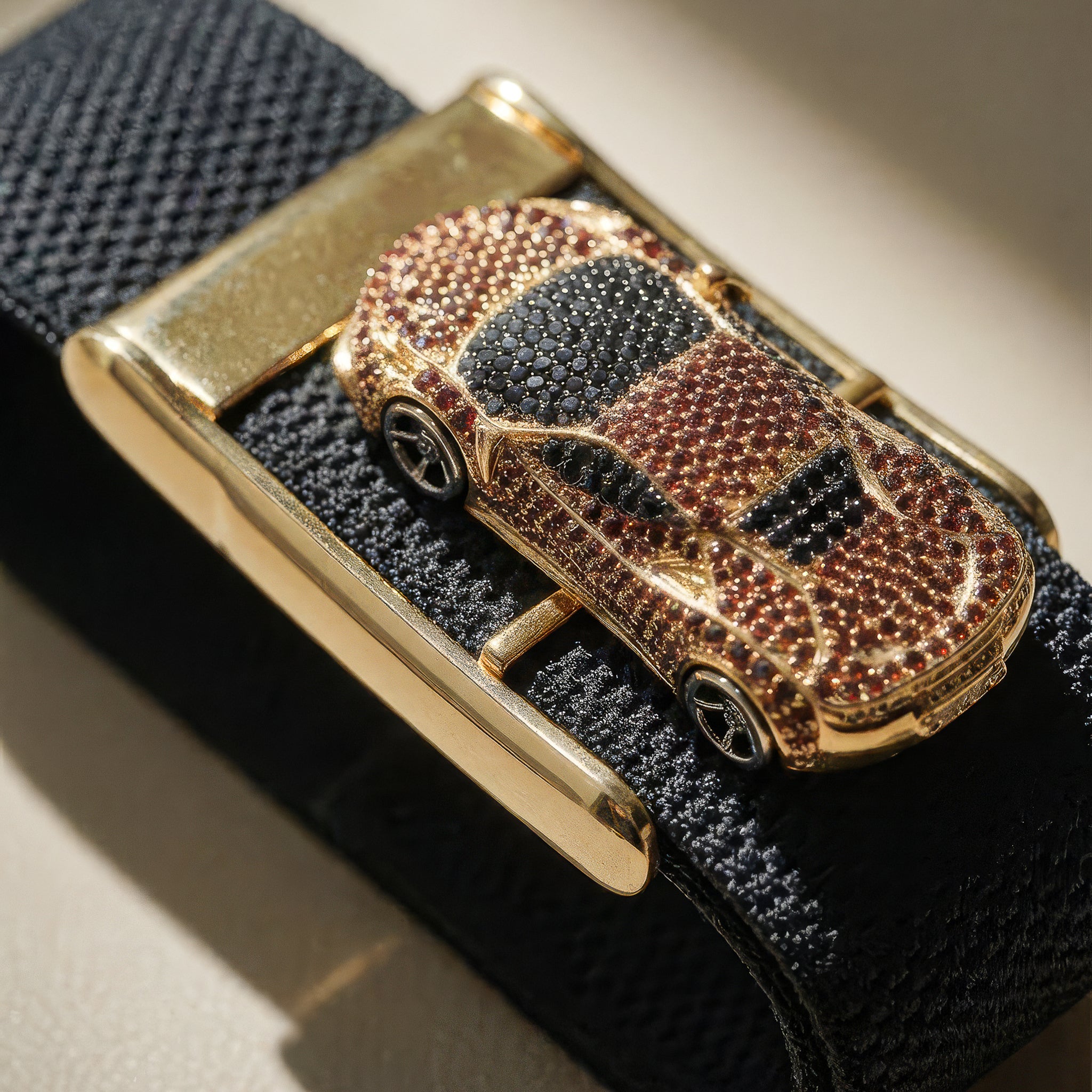 Bespoke Ferrari Whoop Accessory | 18K Yellow Gold, Red Sapphires & Black Diamonds