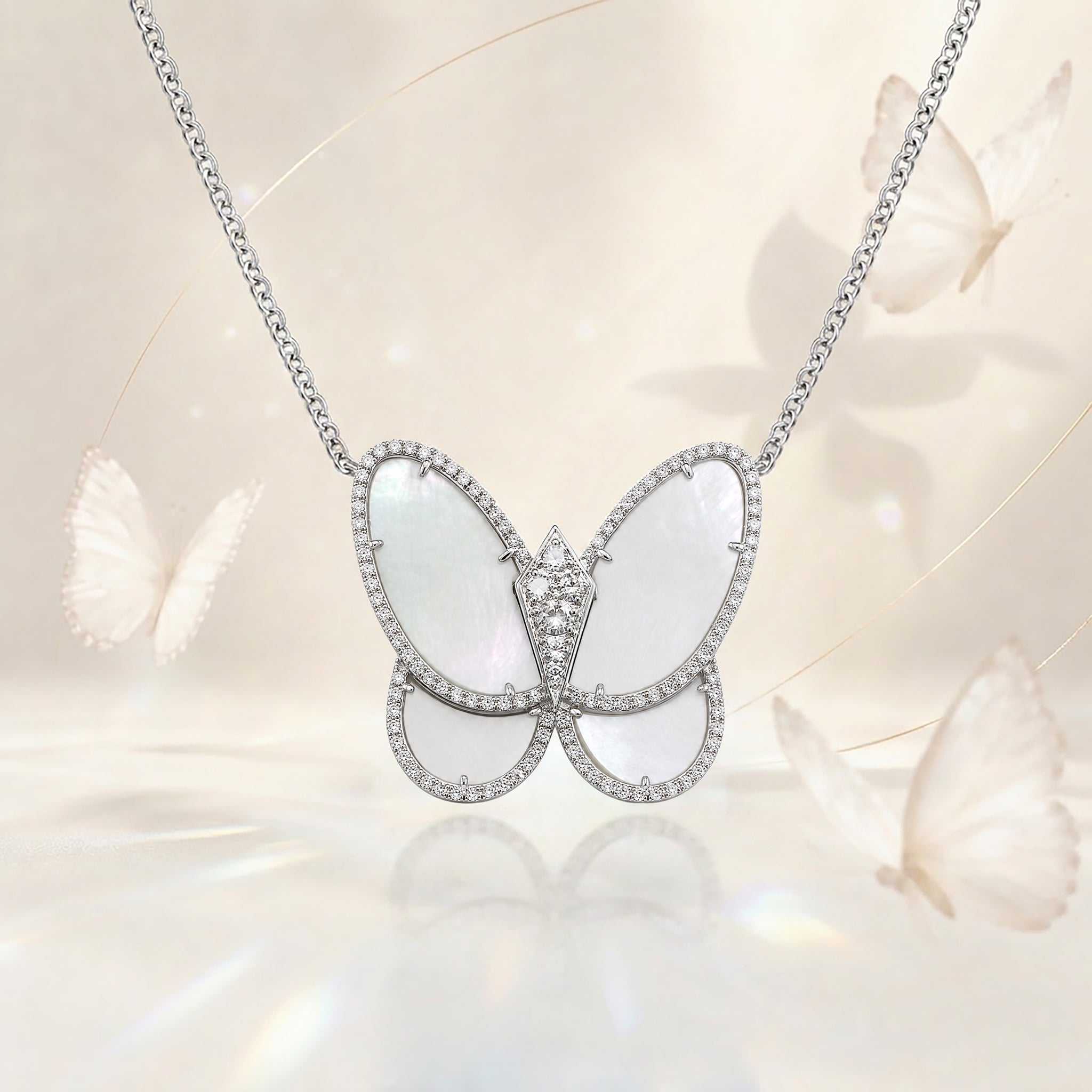 Butterfly Necklace | Silver, Mother of Pearl and Diamonds