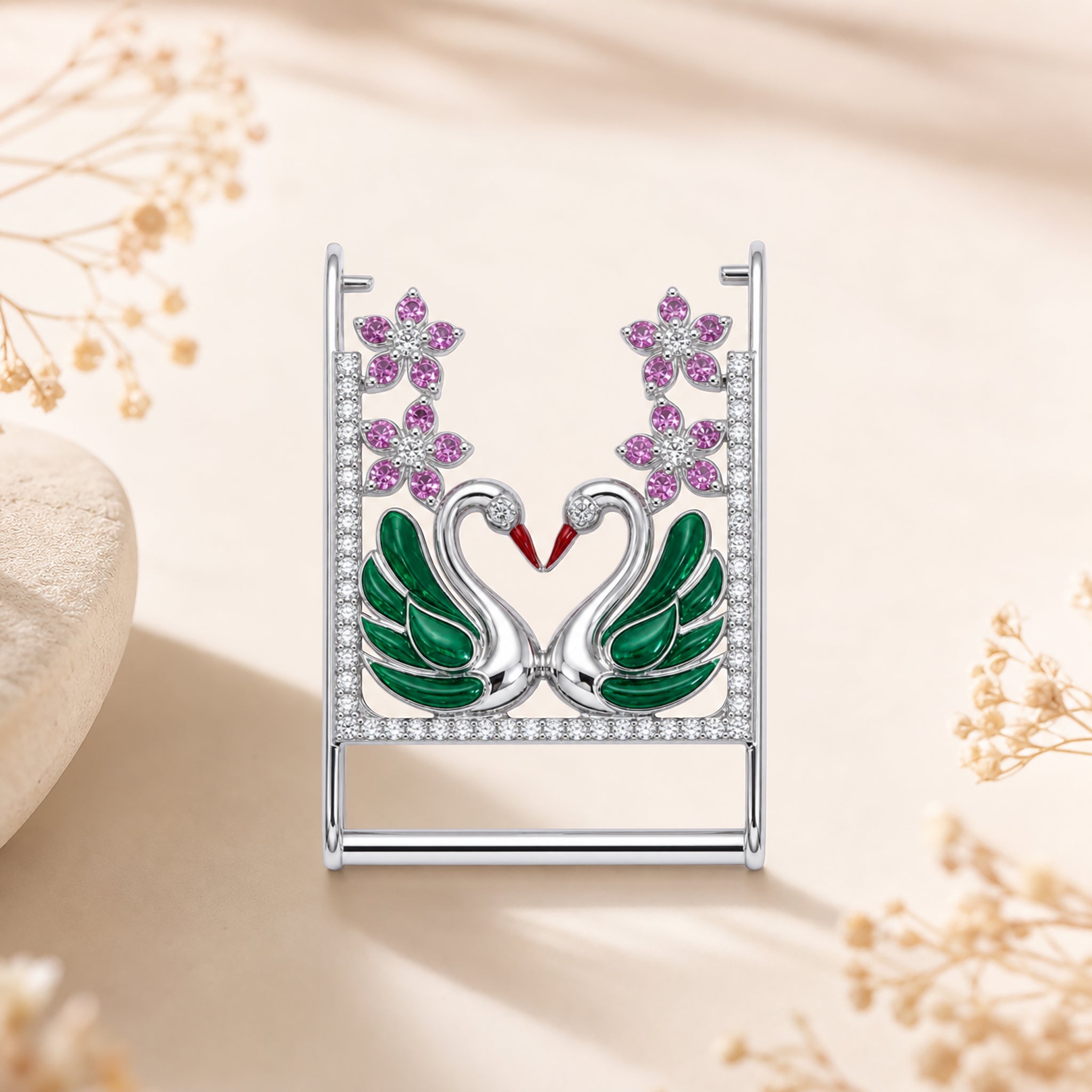 Swan Whoop Cover | Sterling Silver, Emerald, Pink Sapphire and Lab Grown Diamond