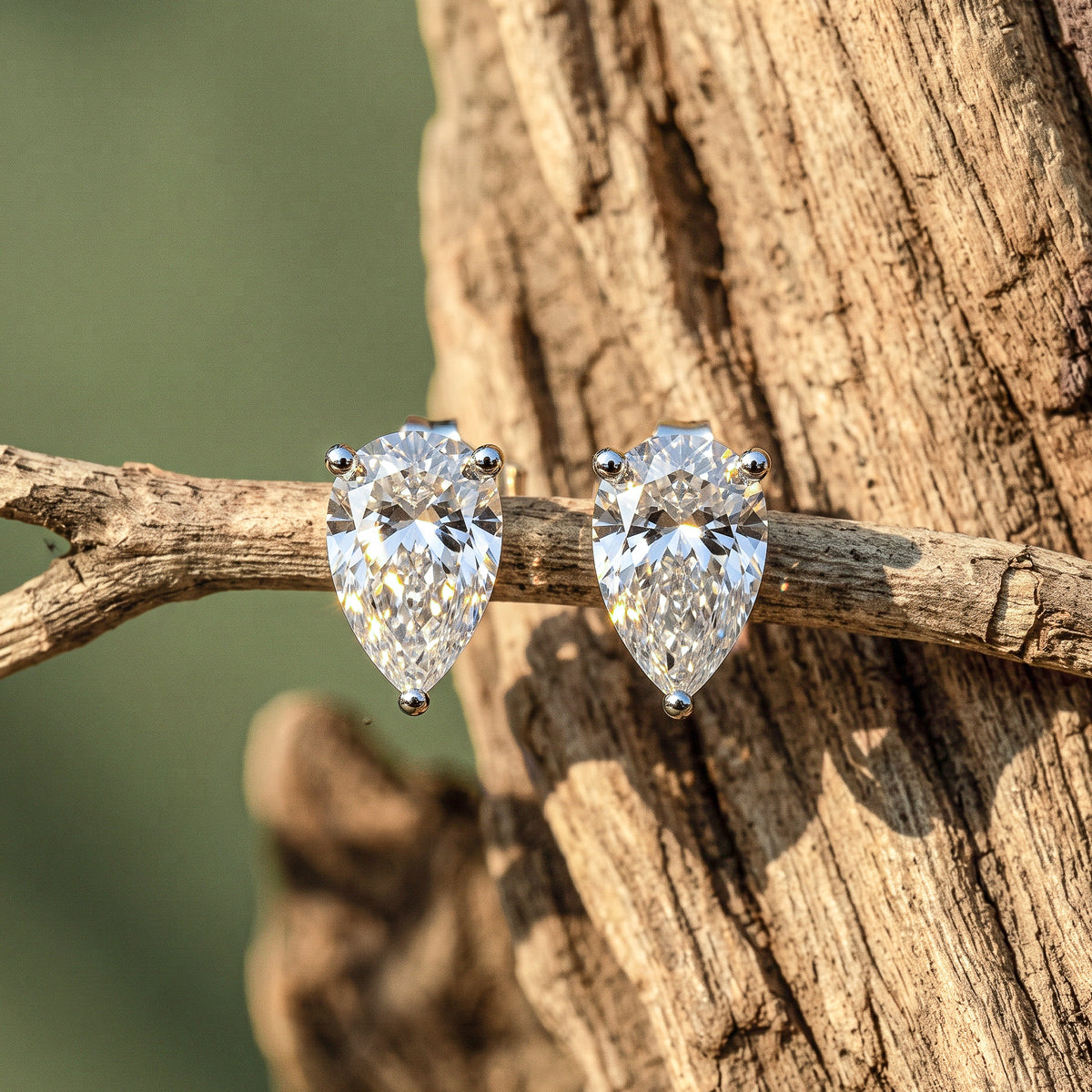 1 Carat Pear Diamond Studs | 18K White Gold