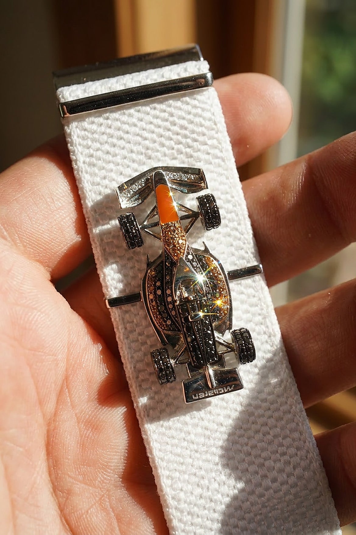 Bespoke McLaren F1 Whoop Accessory | 18K White Gold, Black & Yellow Diamonds