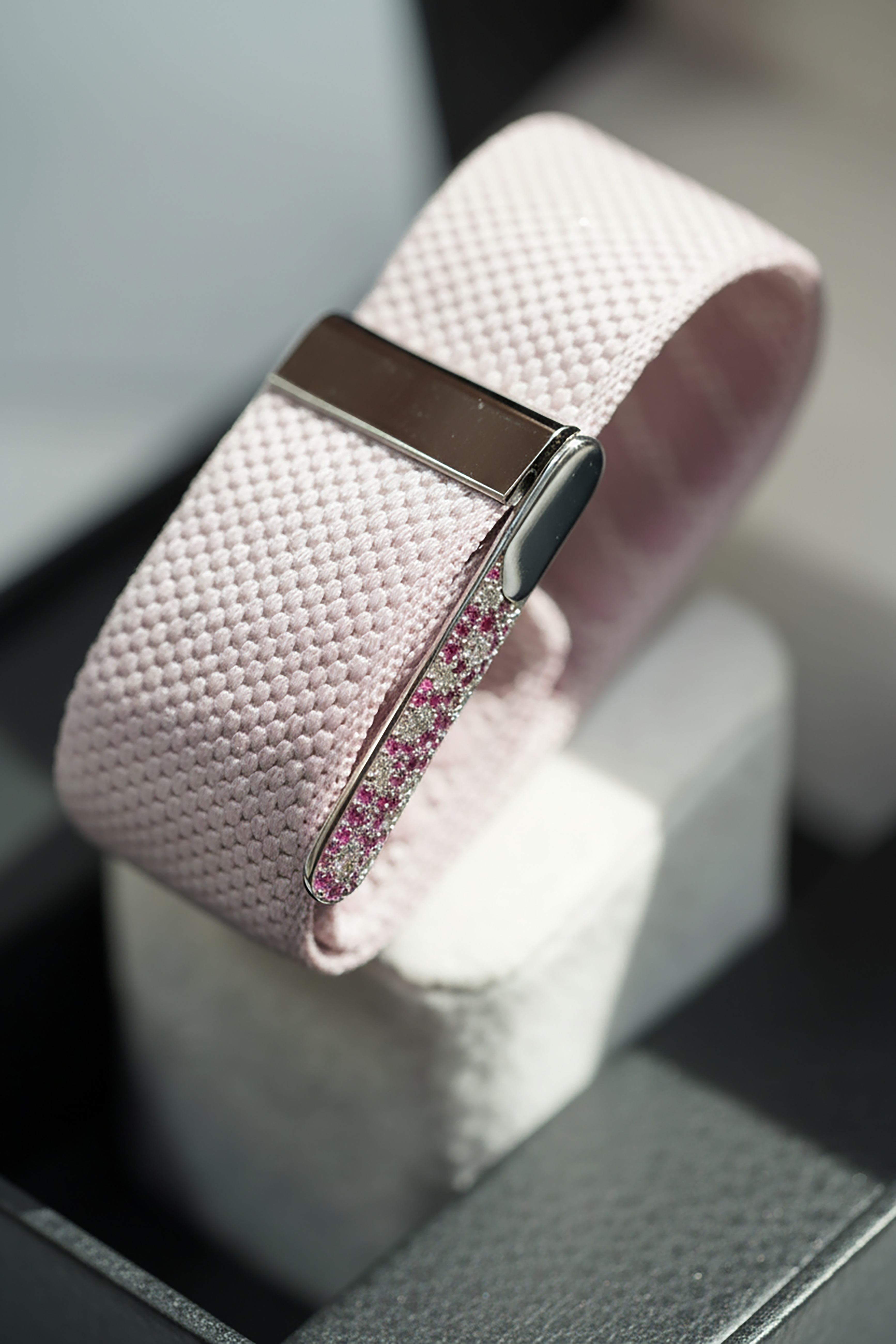 Custom WHOOP Bracelet (White Gold & Diamonds & Pink Sapphires) – Made to Order in the UAE