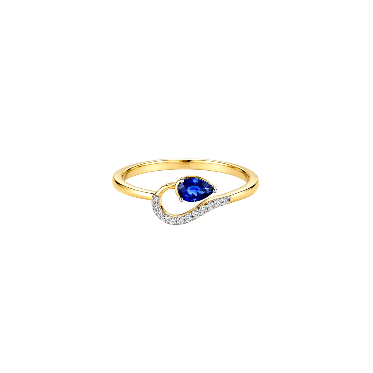 Blue Sapphire Swirl Ring in yellow gold by Caleums