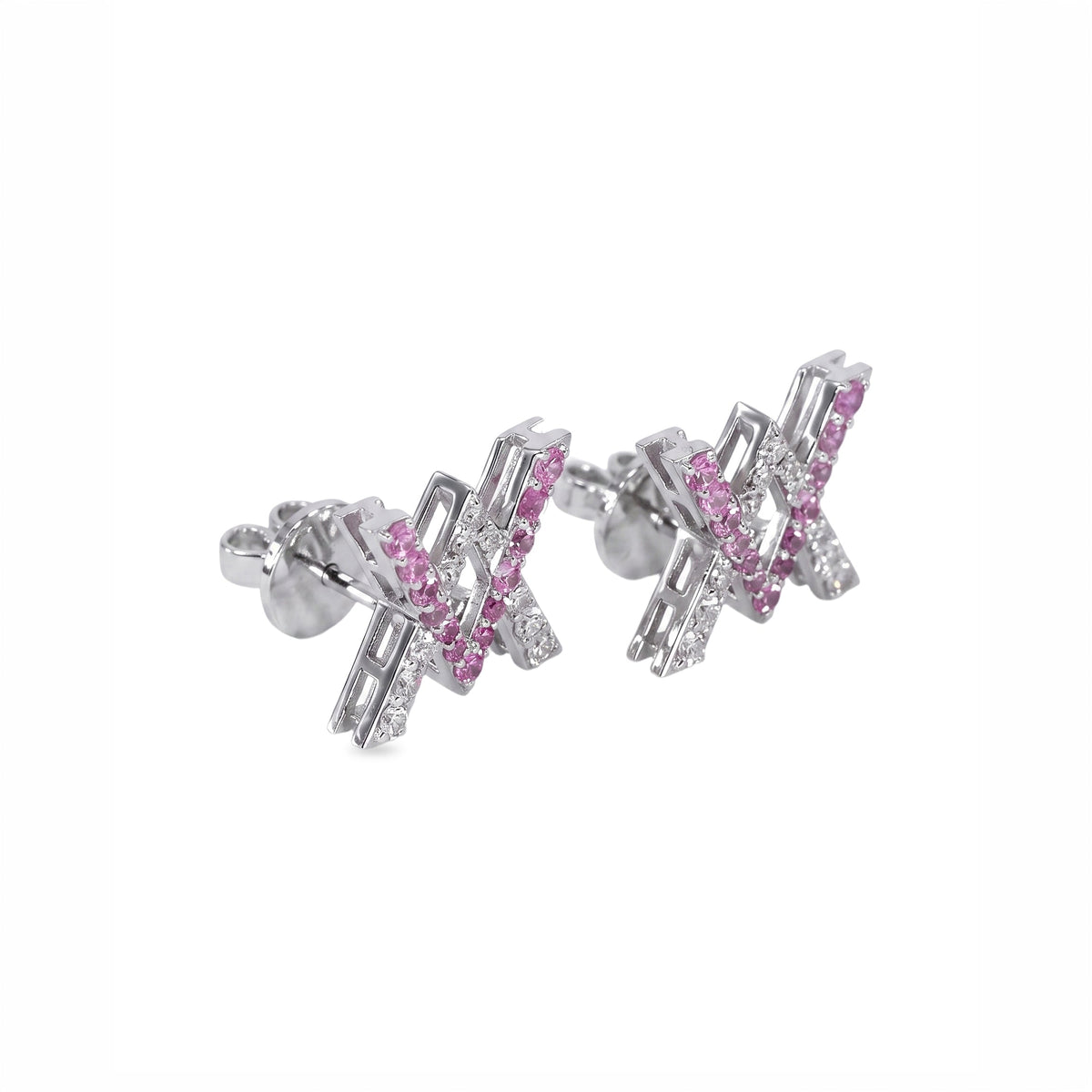 Diamond & Pink Sapphire Emblem Earrings, view 2