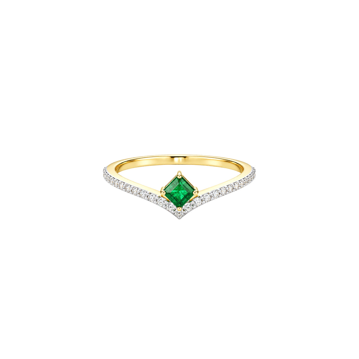 Chevron Ring with Emerald or Sapphire in yellow gold by Caleums