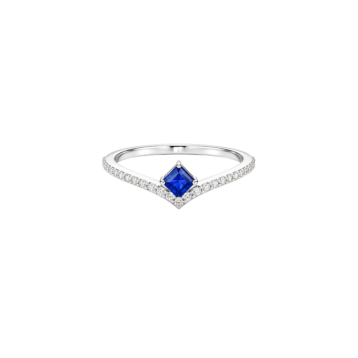 Chevron Ring with Emerald or Sapphire in white gold by Caleums