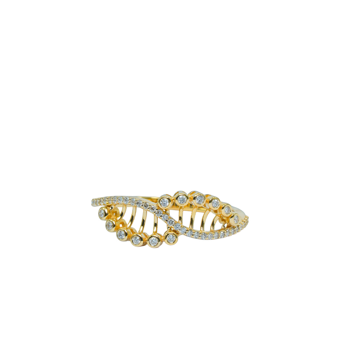 18K Gold Diamond Curved Cage Ring