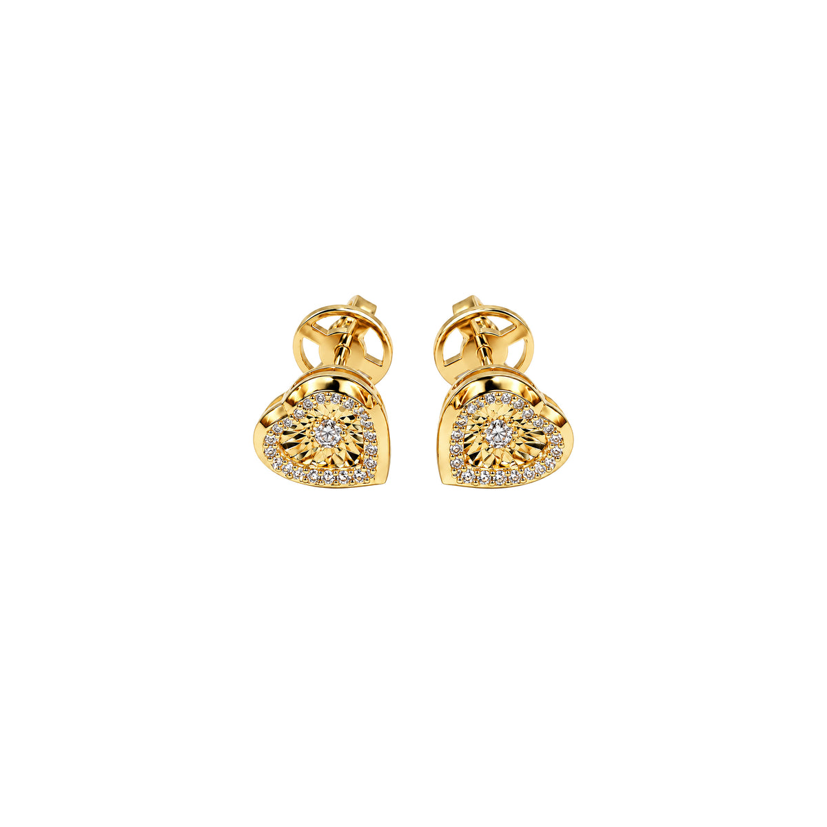Heart Shaped Diamond Studs in yellow gold by Caleums