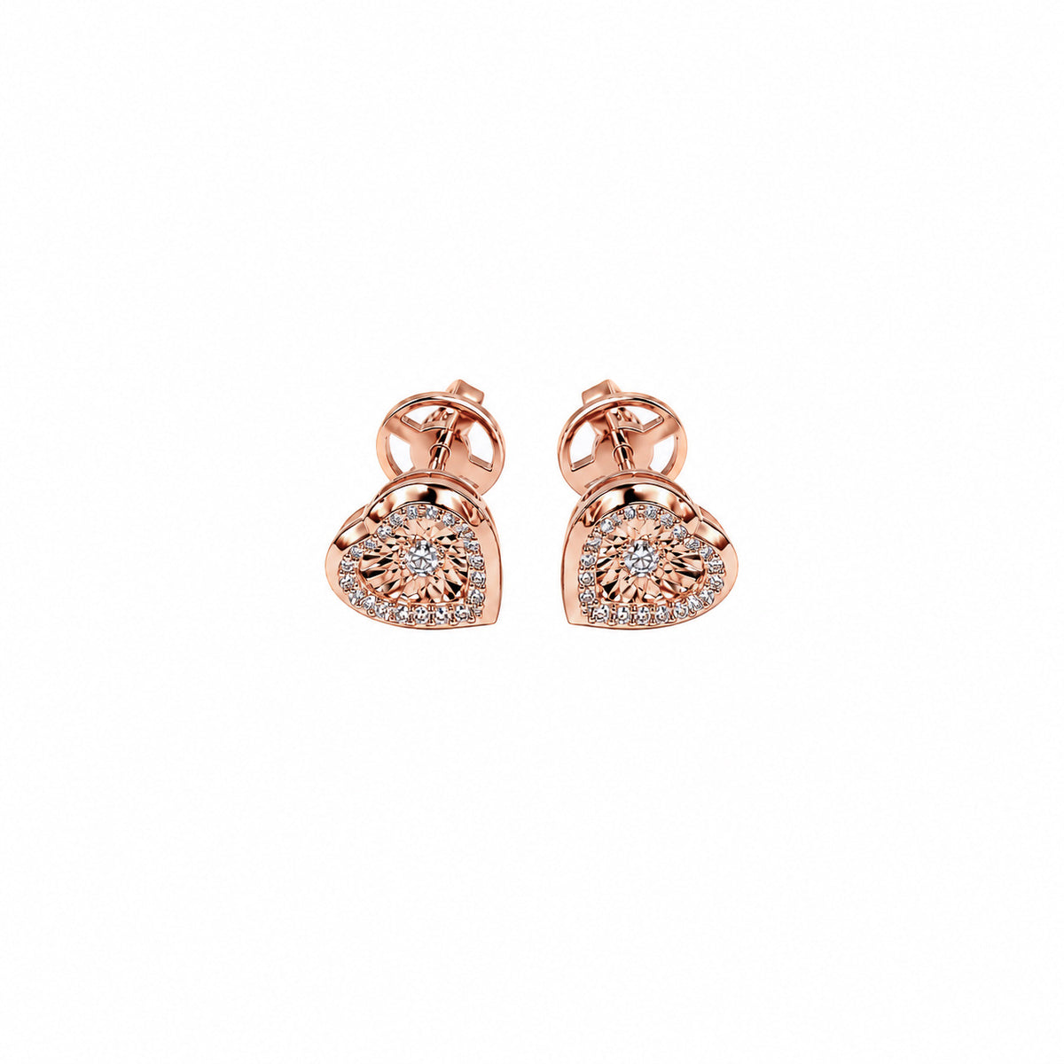 Heart Shaped Diamond Studs in rose gold by Caleums