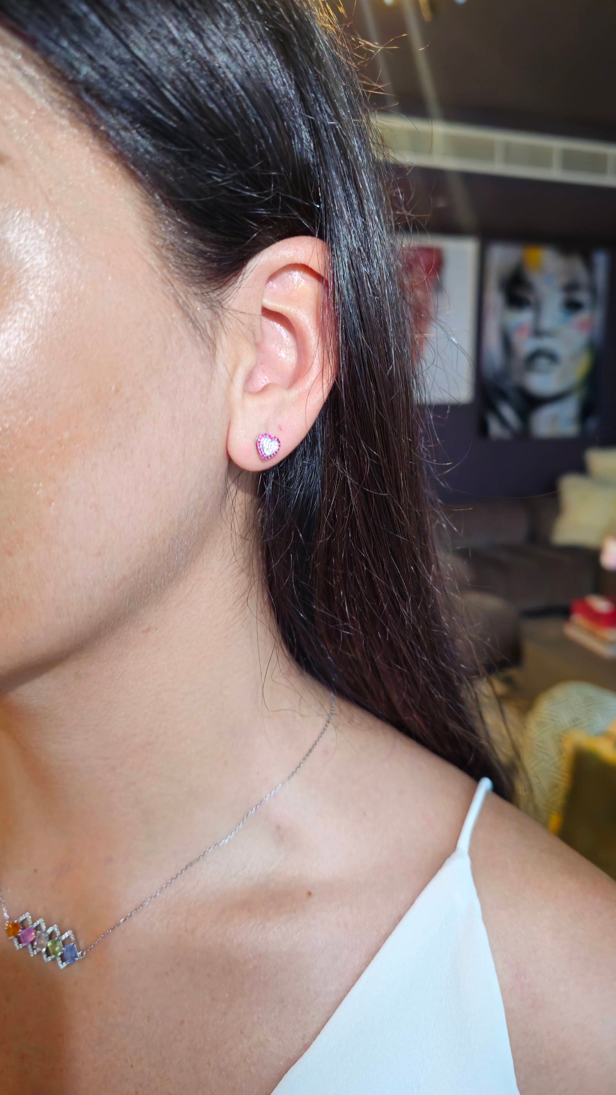 Ruby Heart Stud Earrings, view 2