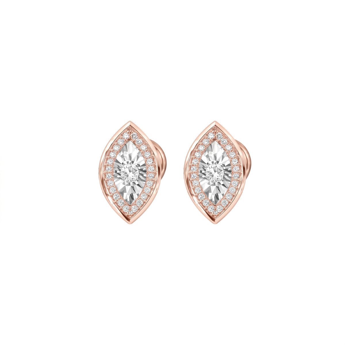 Marquise Shaped Diamond Studs in rose gold by Caleums