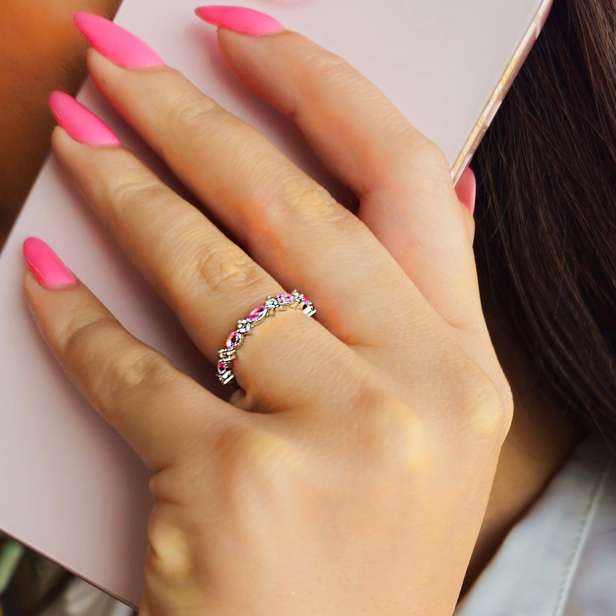 Pink Sapphire Eternity Ring, view 2