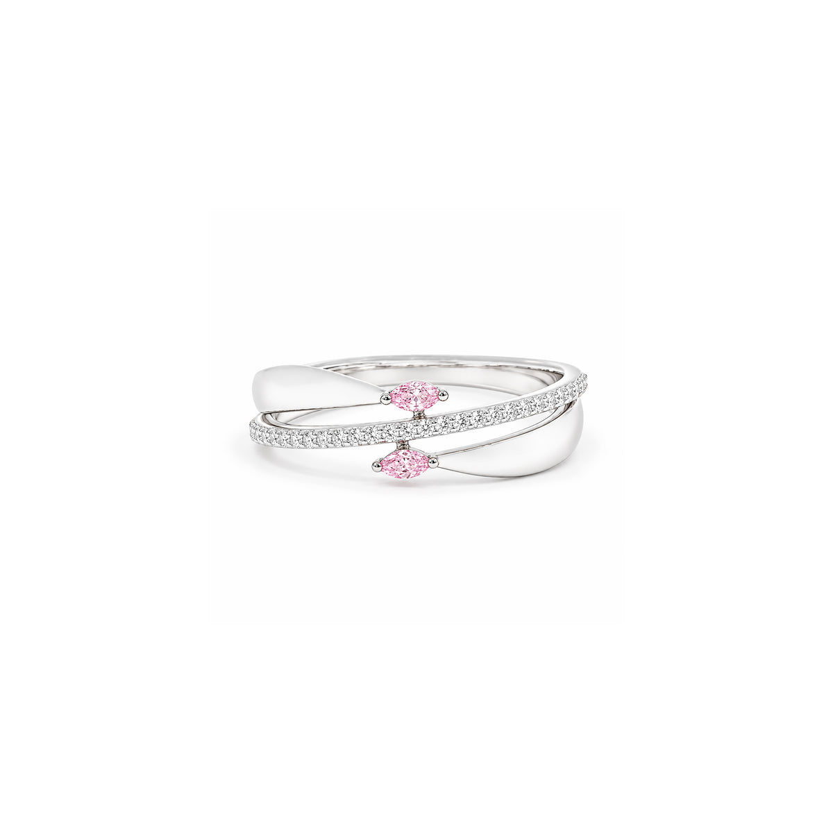 Pink Sapphire Crossover Ring in white gold by Caleums