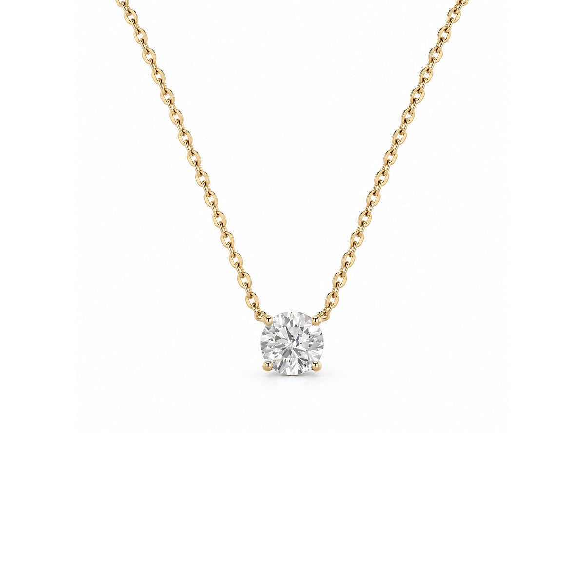 Round Diamond Solitaire Necklace in yellow gold by Caleums