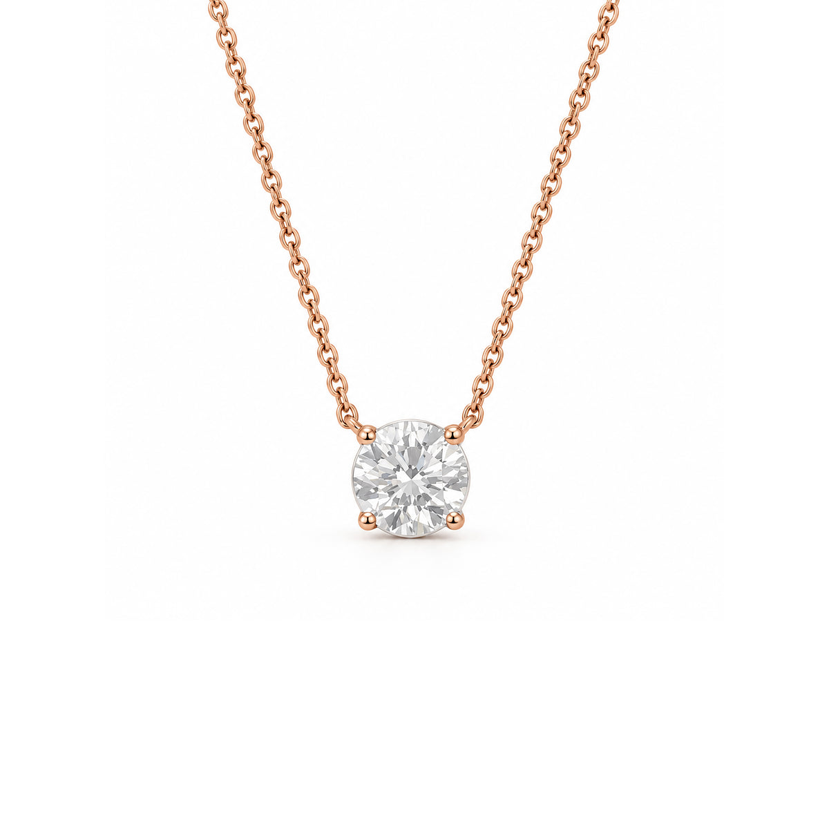 Round Diamond Solitaire Necklace in rose gold by Caleums