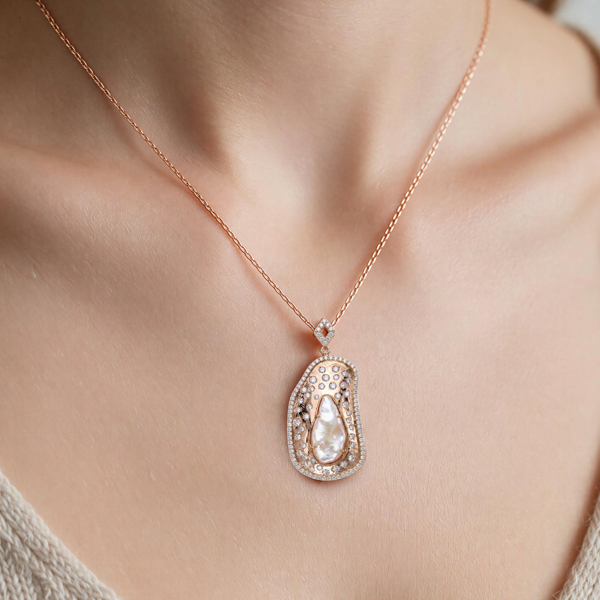 Baroque Pearl Diamond Pendant, view 2
