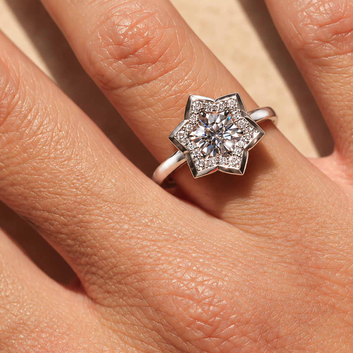 Star Shaped Diamond Ring in white gold by Caleums