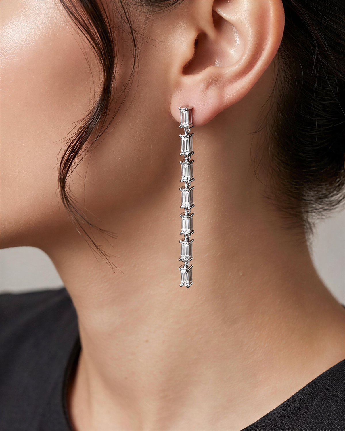 Baguette Diamond Drop Earrings, view 2