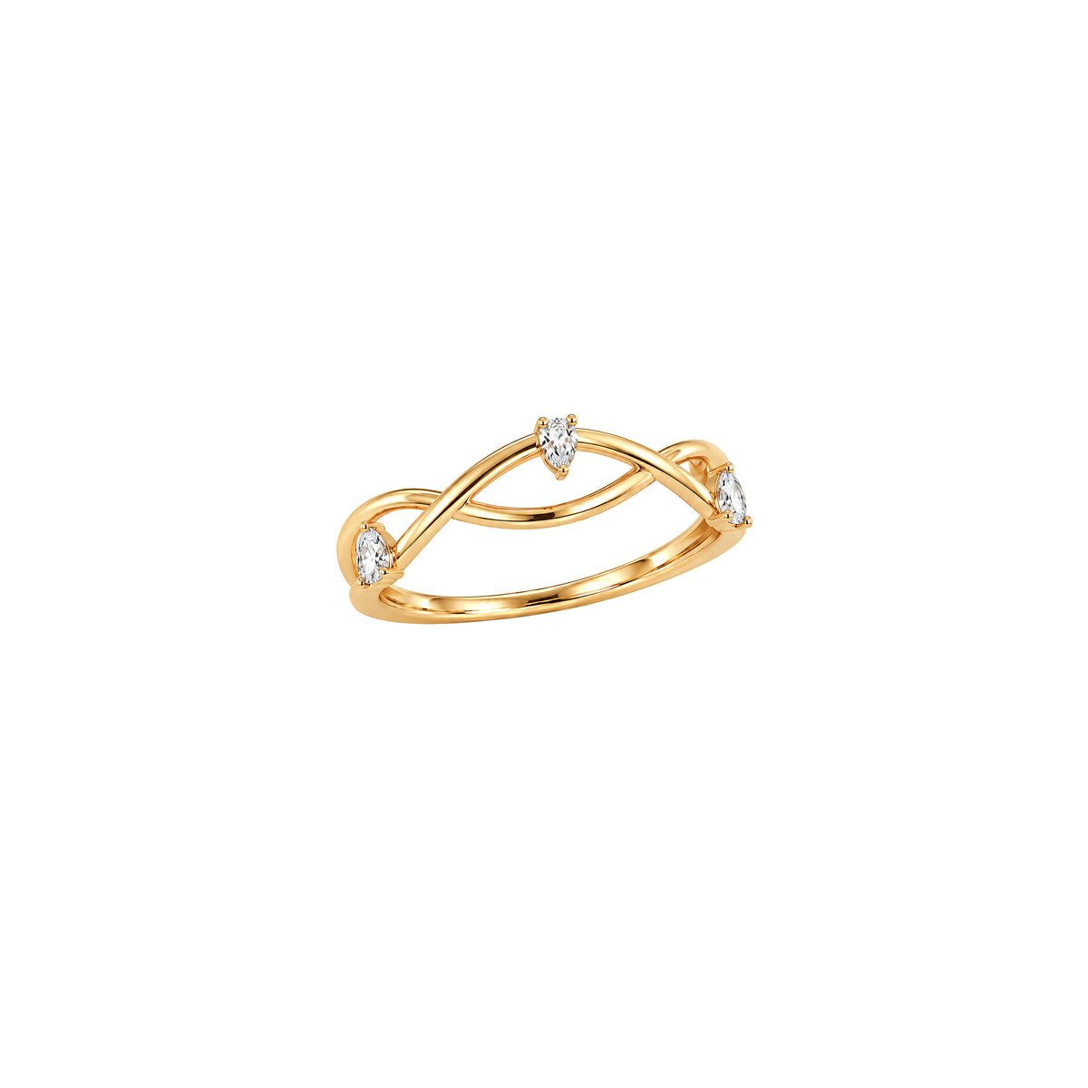 Twist Ring with Pear Diamonds in yellow gold by Caleums