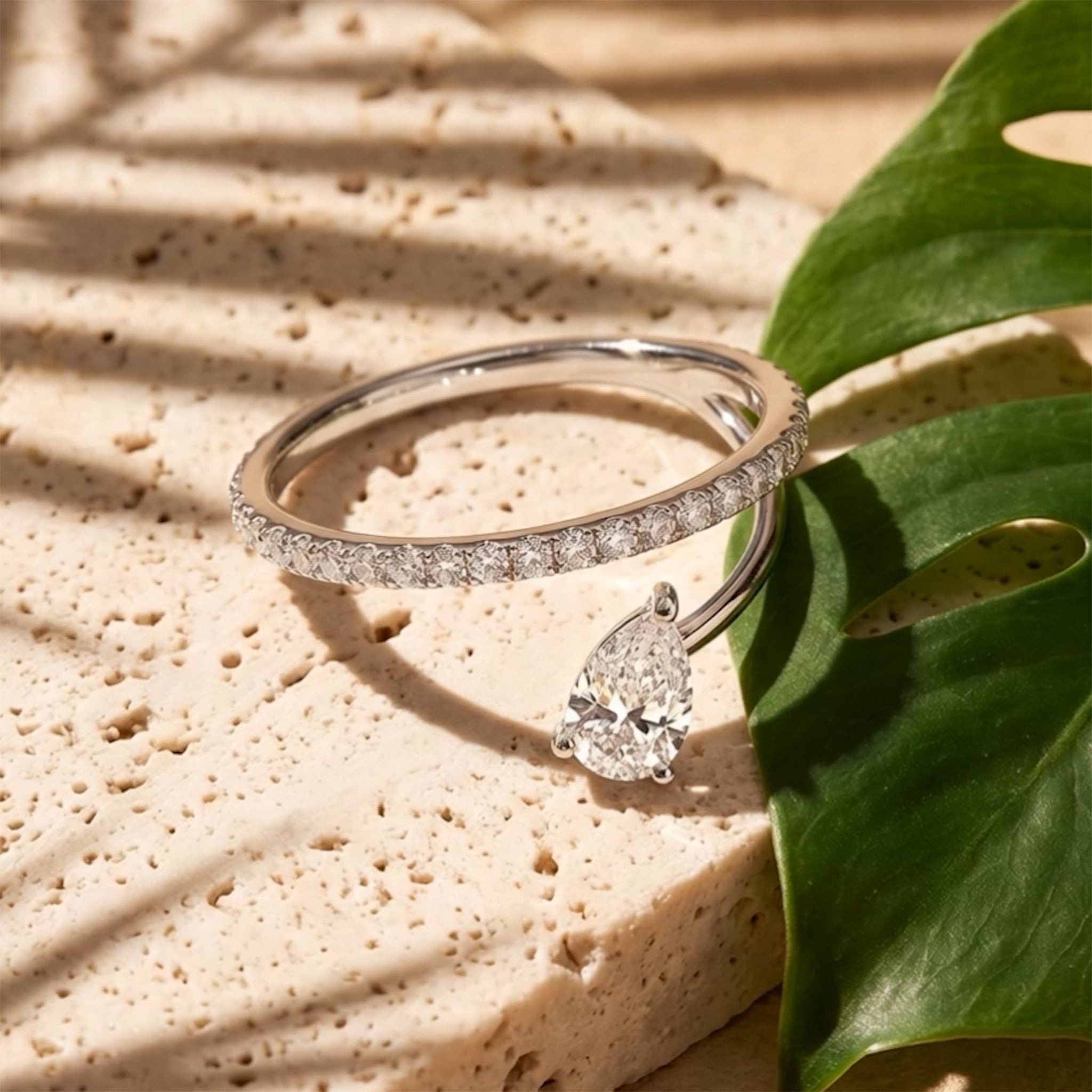 Pear Diamond Wrap Ring | 18K White Gold