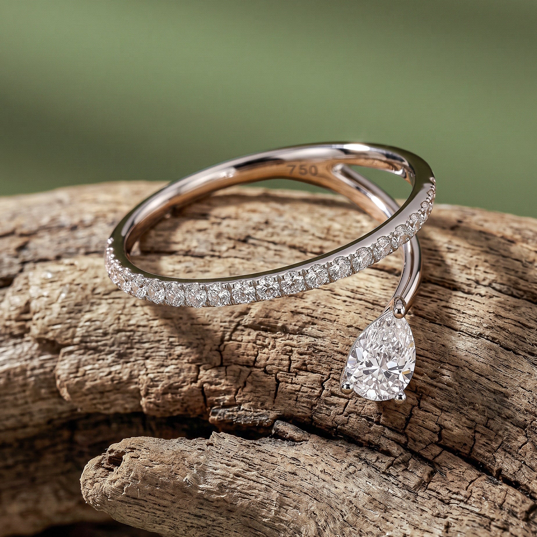 Pear Diamond Wrap Ring | 18K White Gold