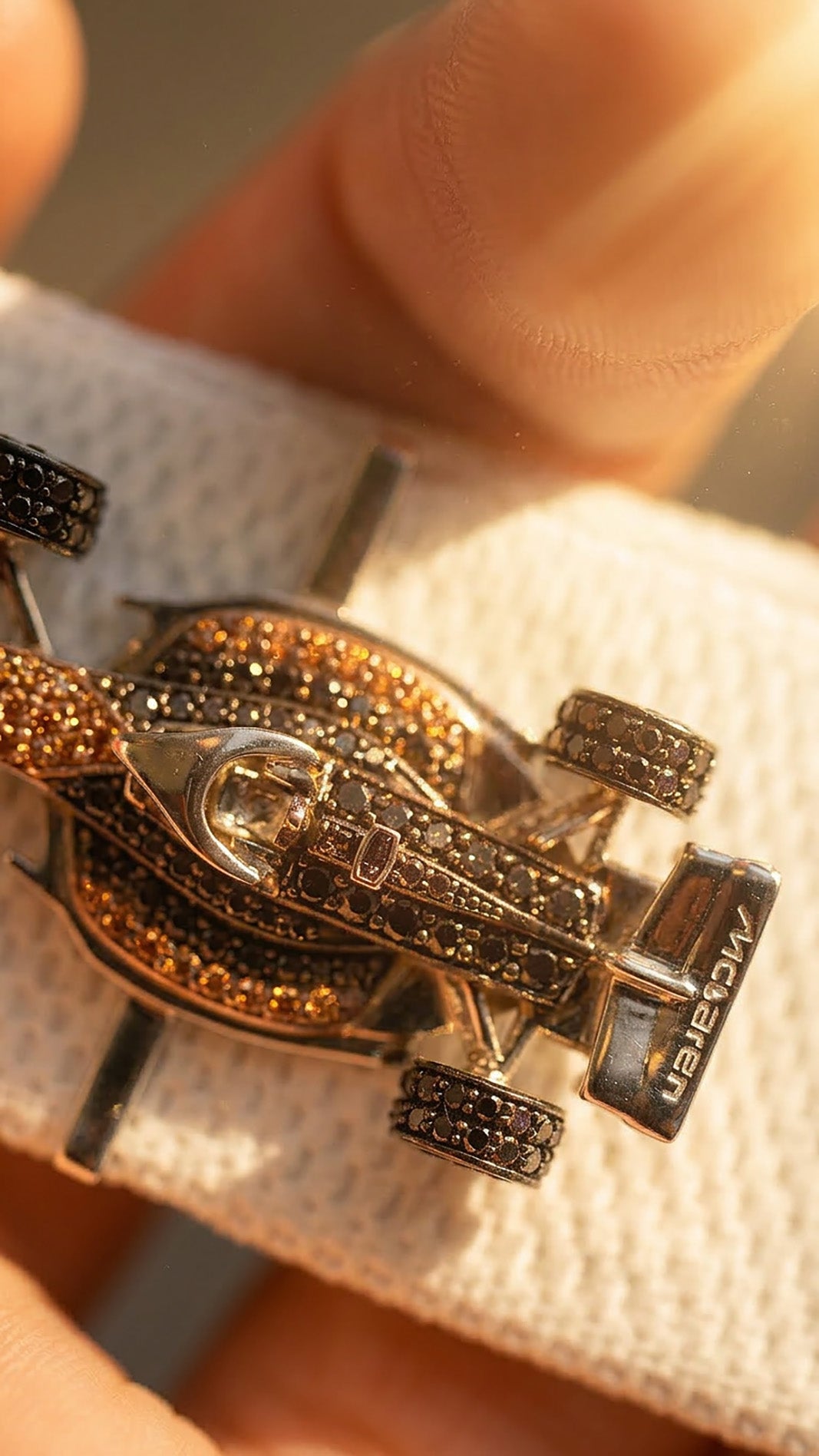 Bespoke McLaren F1 Whoop Accessory | 18K White Gold, Black & Yellow Diamonds