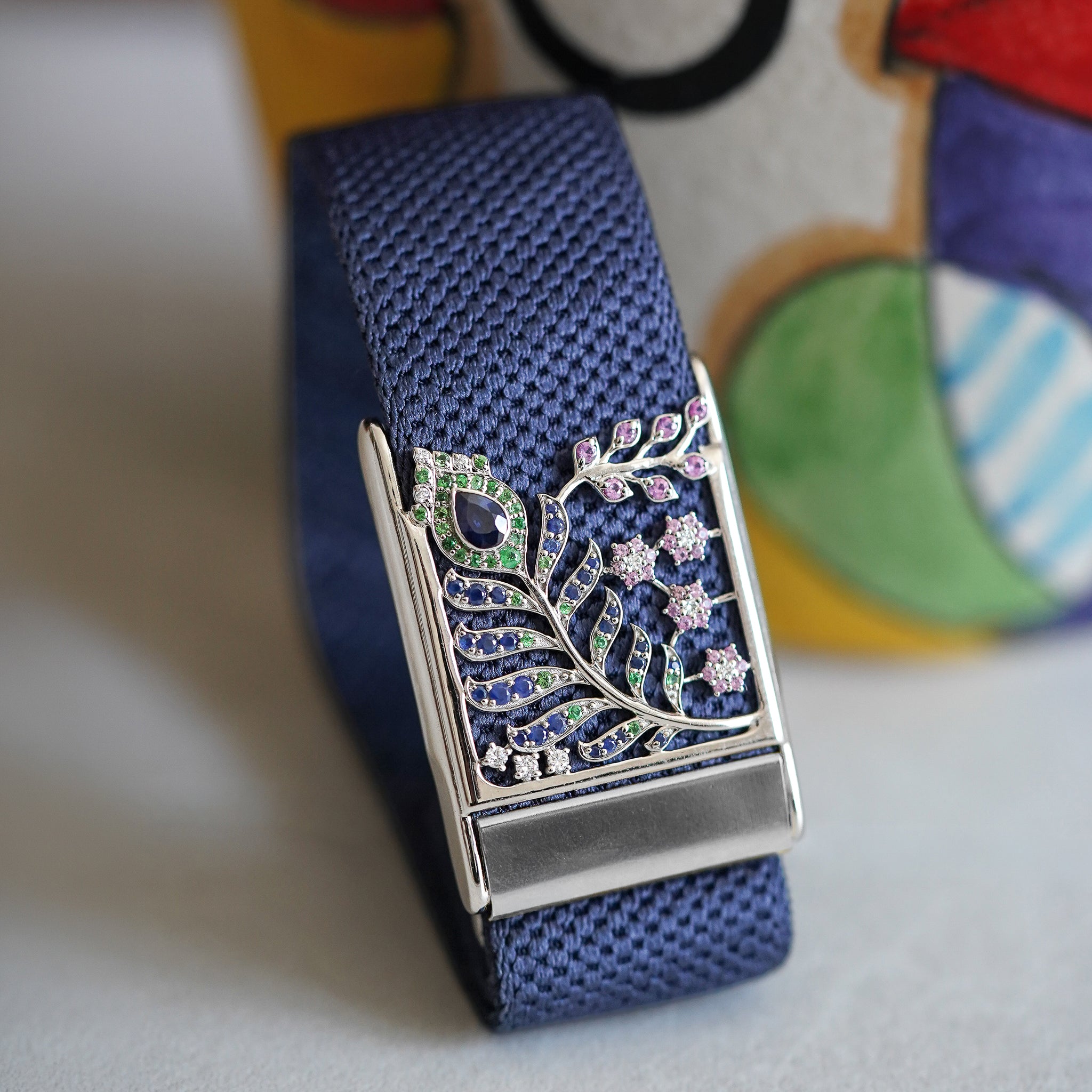 Vine Whoop Cover | Sterling Silver, Blue Sapphire, Pink Sapphire, Emerald and Lab Grown Diamond, view 2