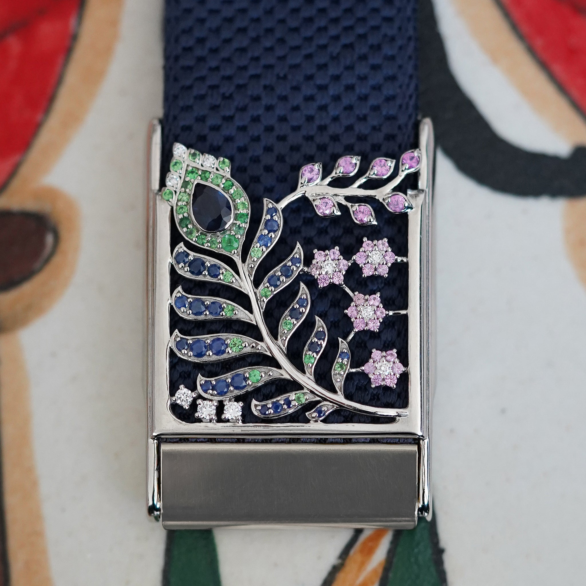 Vine Whoop Cover | Sterling Silver, Blue Sapphire, Pink Sapphire, Emerald and Lab Grown Diamond, view 4