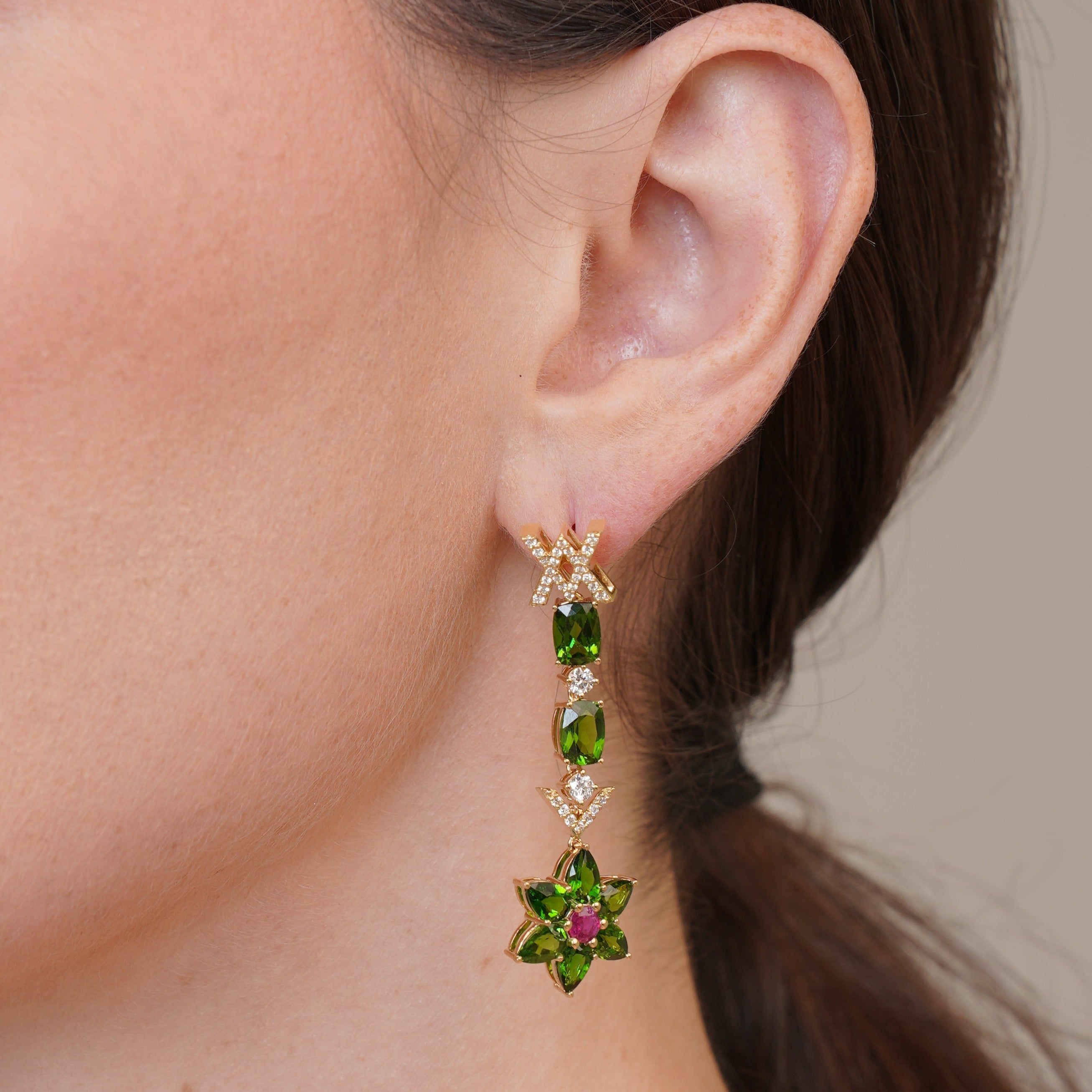 Emerald Blossom Dangle Earrings