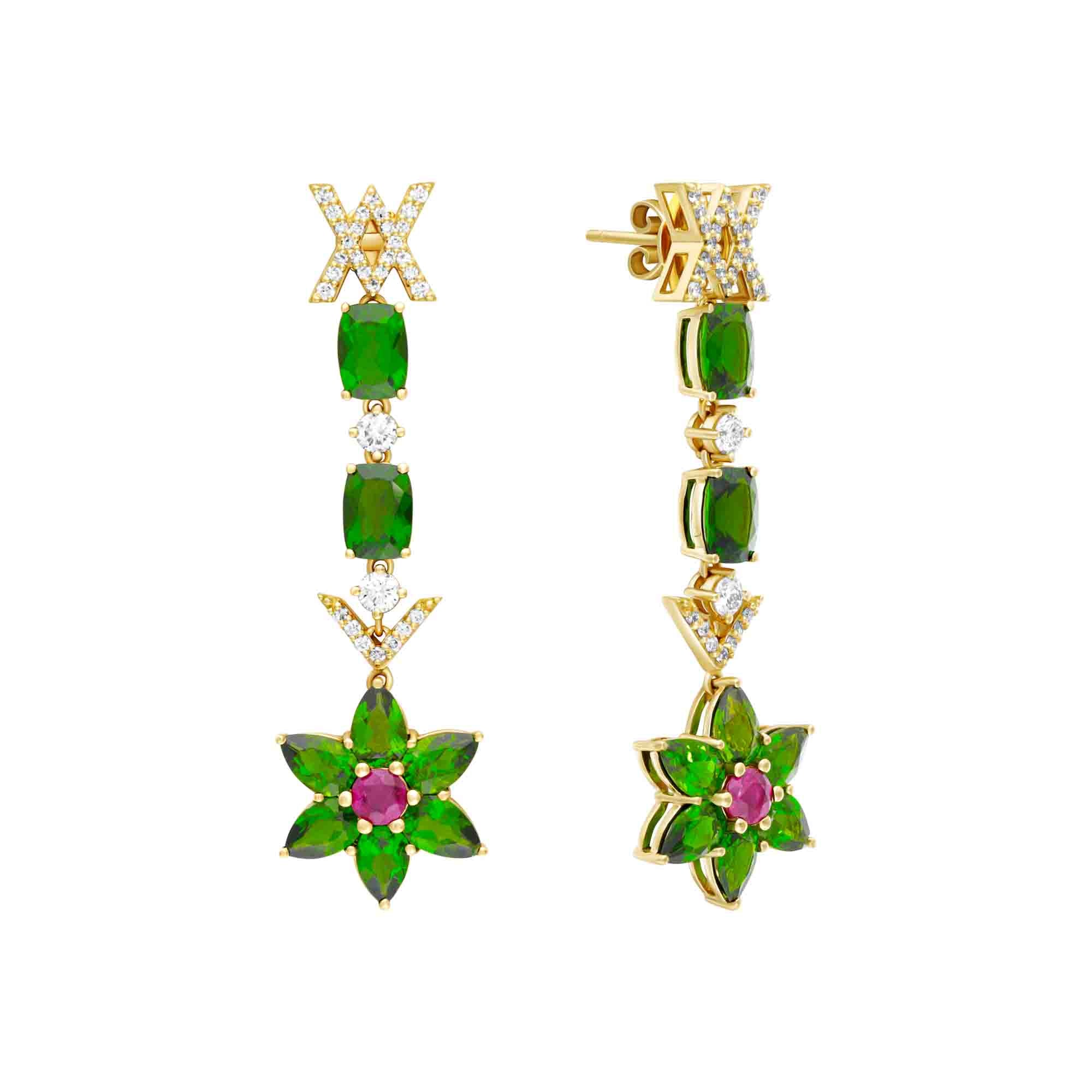 Emerald Blossom Dangle Earrings