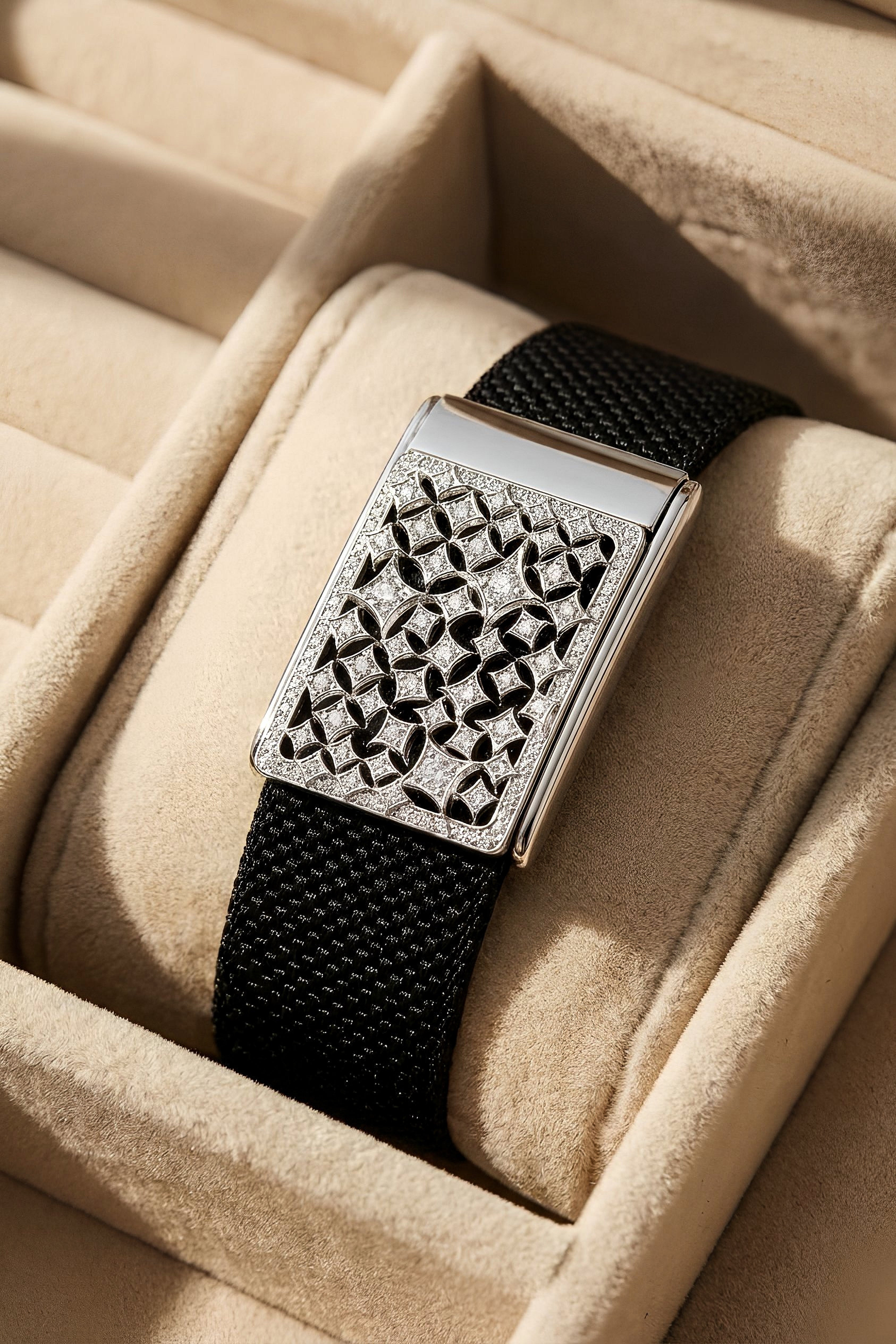 Custom Lattice Whoop Cover in 18K White Gold & Diamonds