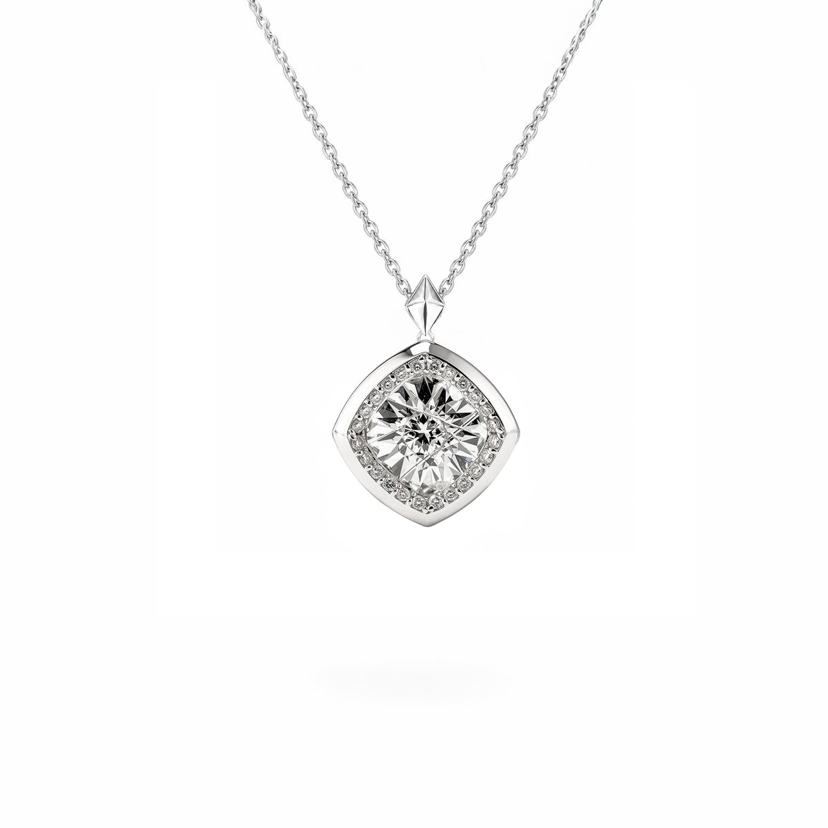 Cushion Shaped Diamond Necklace in white gold by Caleums
