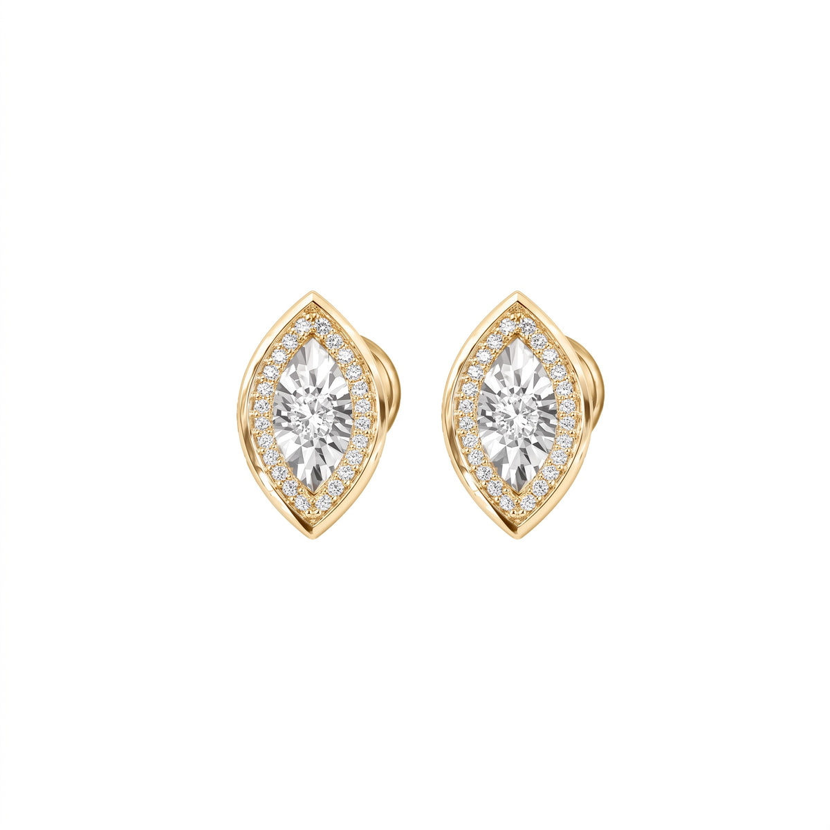 Marquise Shaped Diamond Studs in yellow gold by Caleums