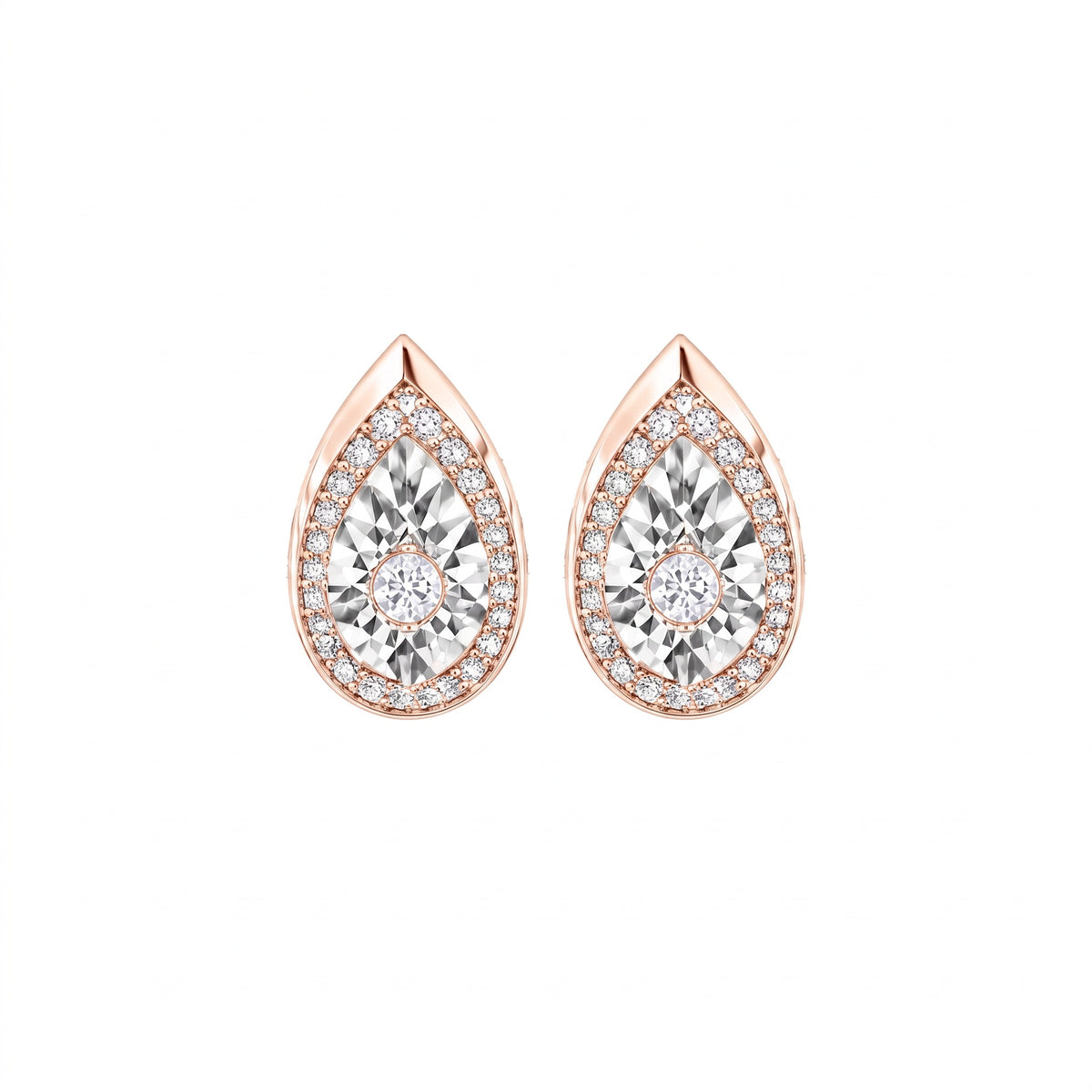 Pear Shaped Diamond Studs in rose gold by Caleums