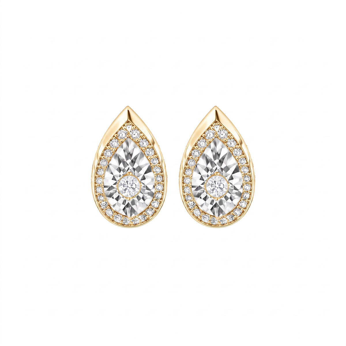 Pear Shaped Diamond Studs in yellow gold by Caleums