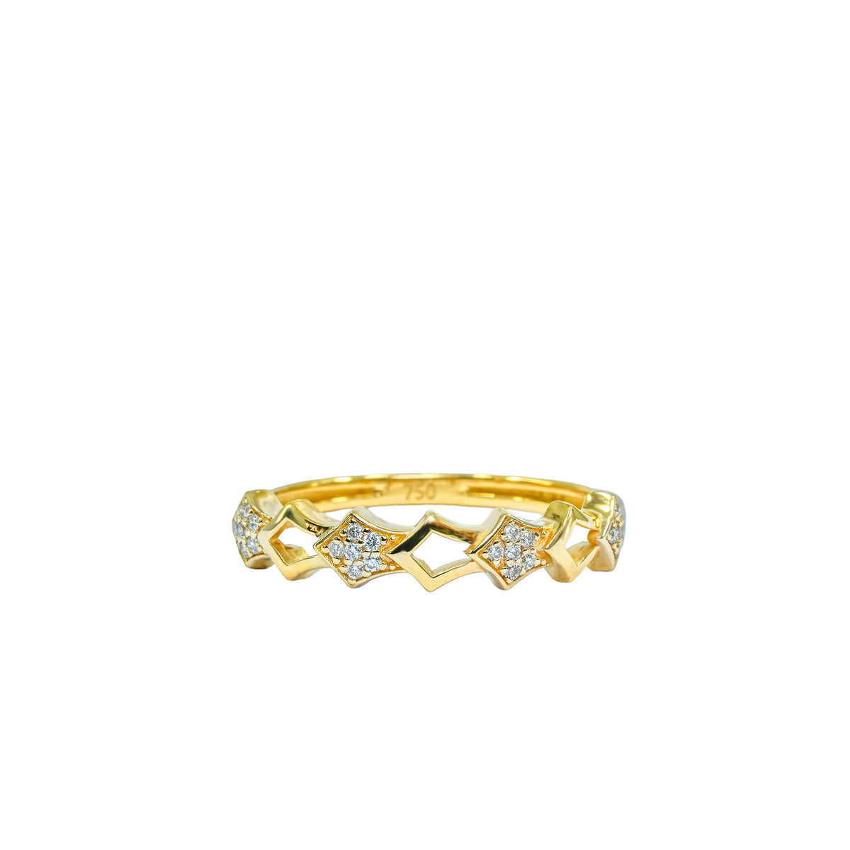 18K Gold Diamond Rhombus Link Ring