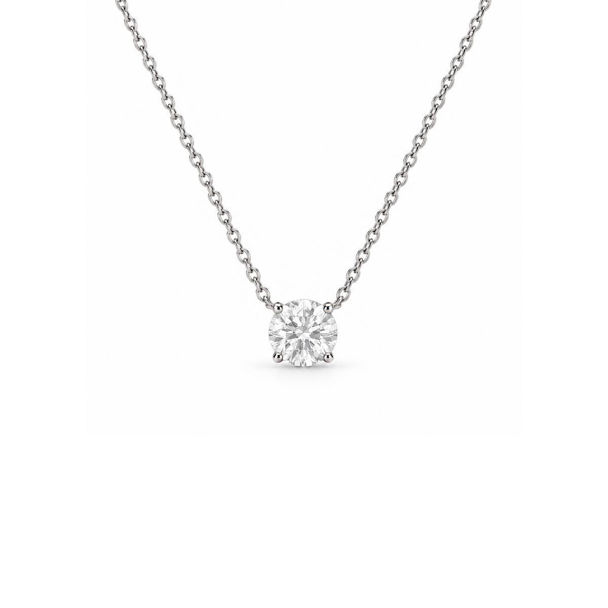 Round Diamond Solitaire Necklace in white gold by Caleums