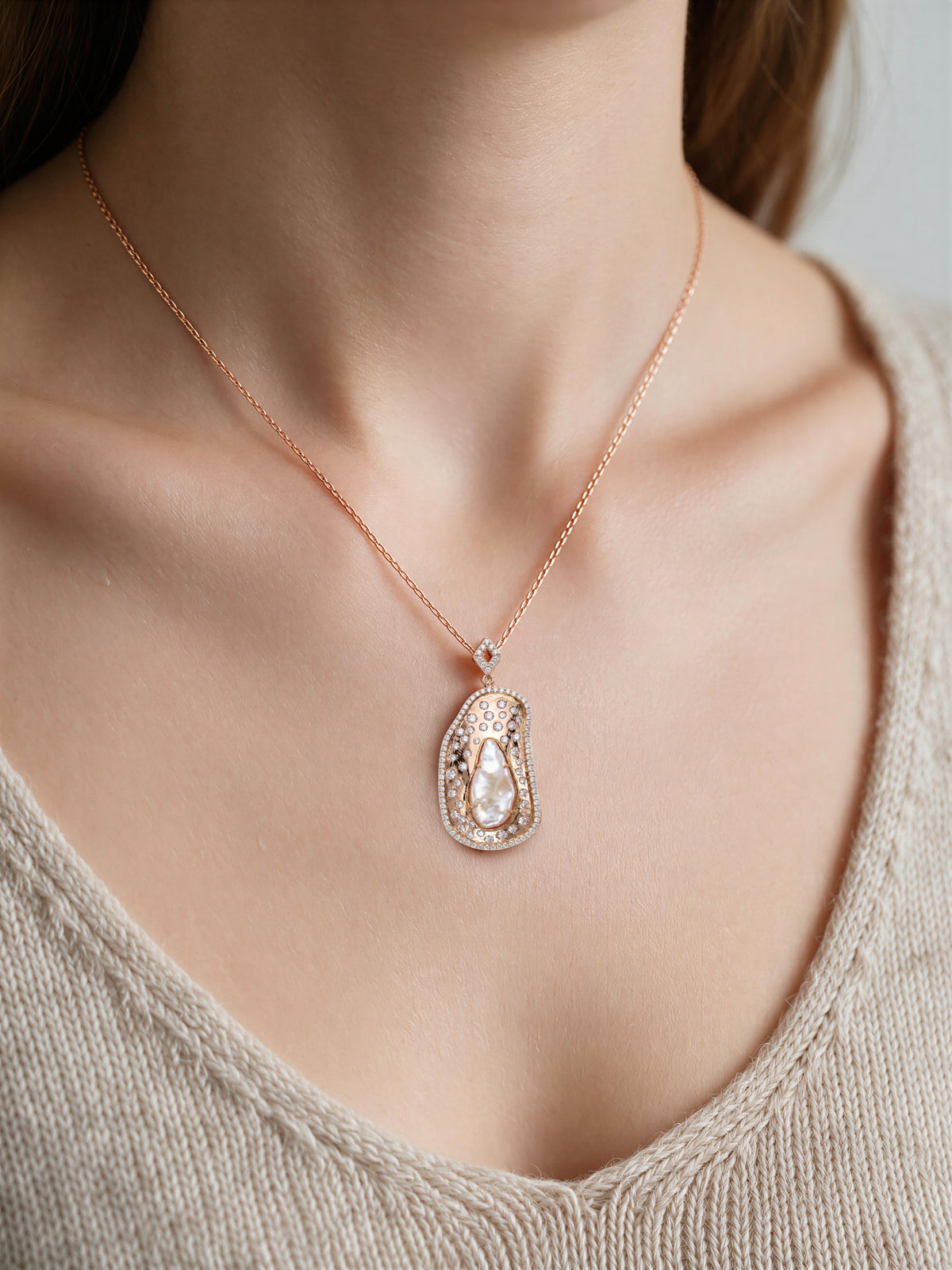 Baroque Pearl Diamond Pendant, view 3