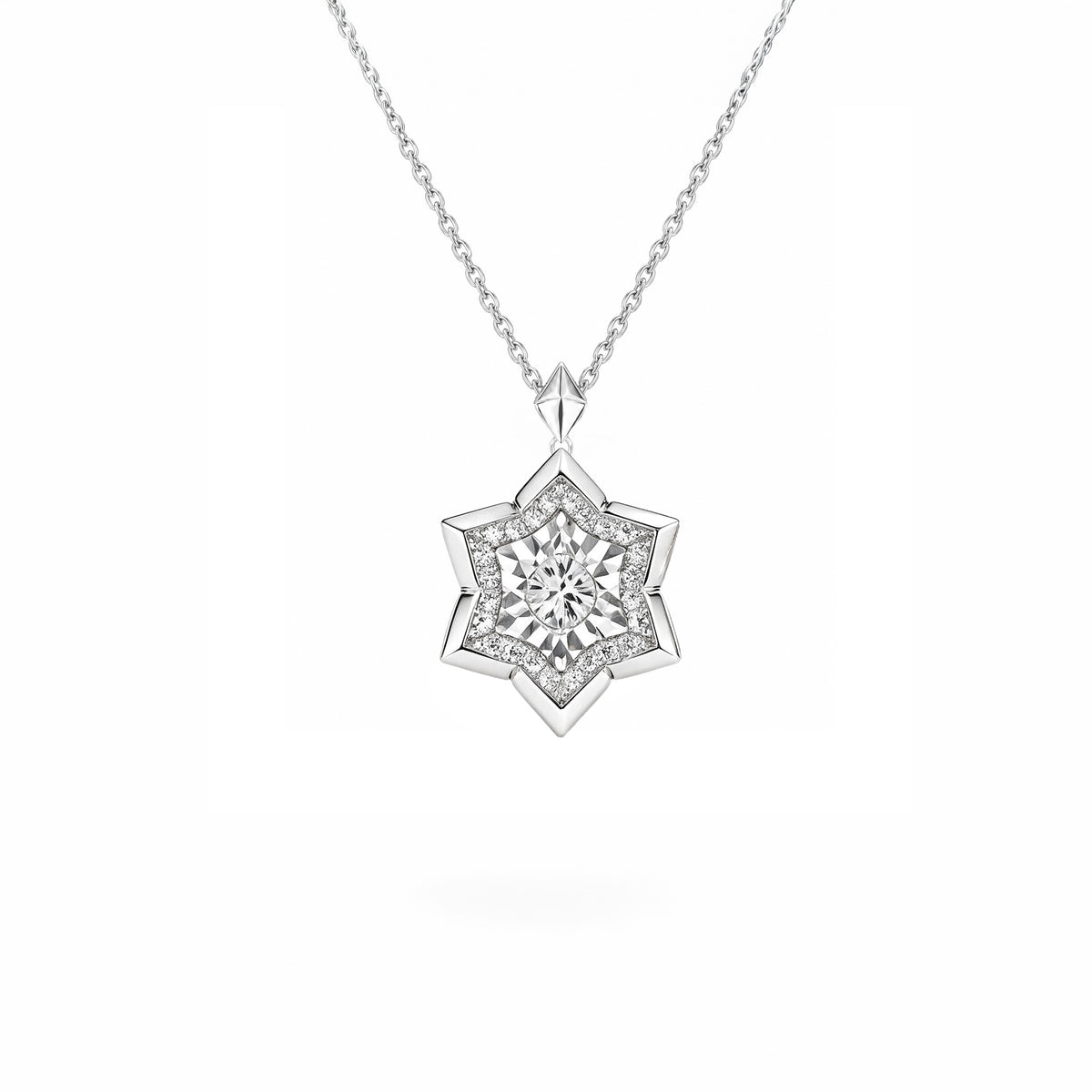 Star Shaped Diamond Necklace in white gold by Caleums