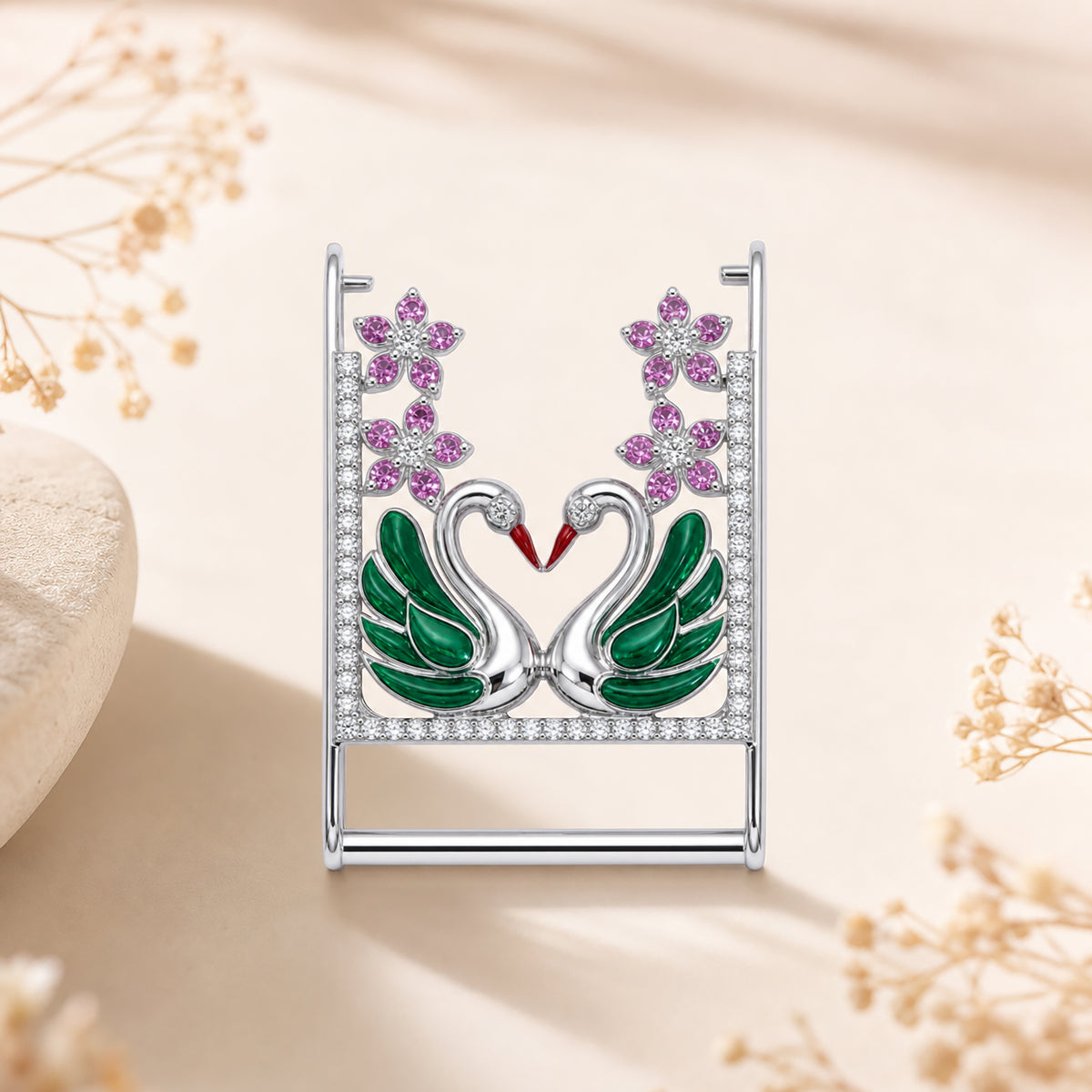 Swan Whoop Cover | Sterling Silver, Emerald, Pink Sapphire and Lab Grown Diamond, view 3